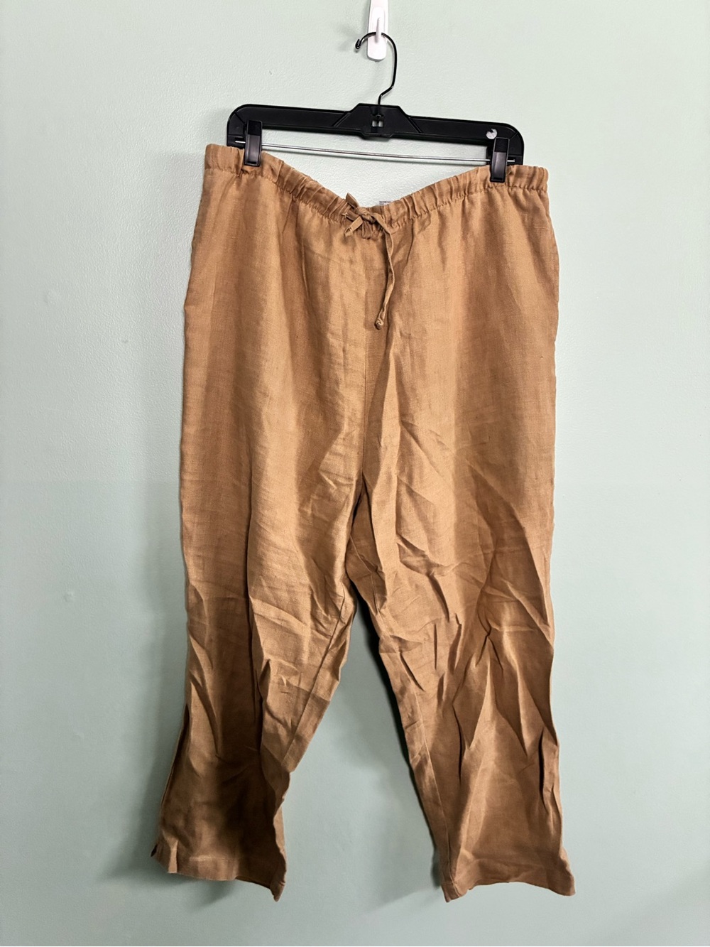 Vintage Bicé by Sag Harbor Tan Linen Straight Leg Pants Large L Coastal Grandpa